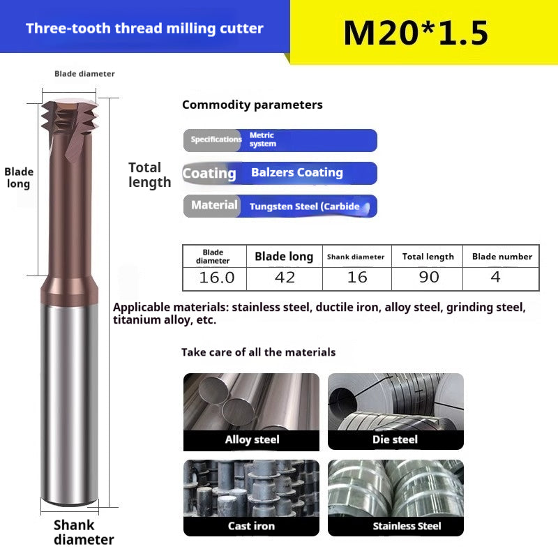 6032 60 degree thread milling cutter single thread, three threads, full thread CNC machining center tungsten steel alloy coated milling cutter can be customized Shandong Denso Pricision Tools Co.,Ltd.